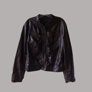 Theraphy by Lane Crawford women's 1X brown faux leather moto jacket braid sides